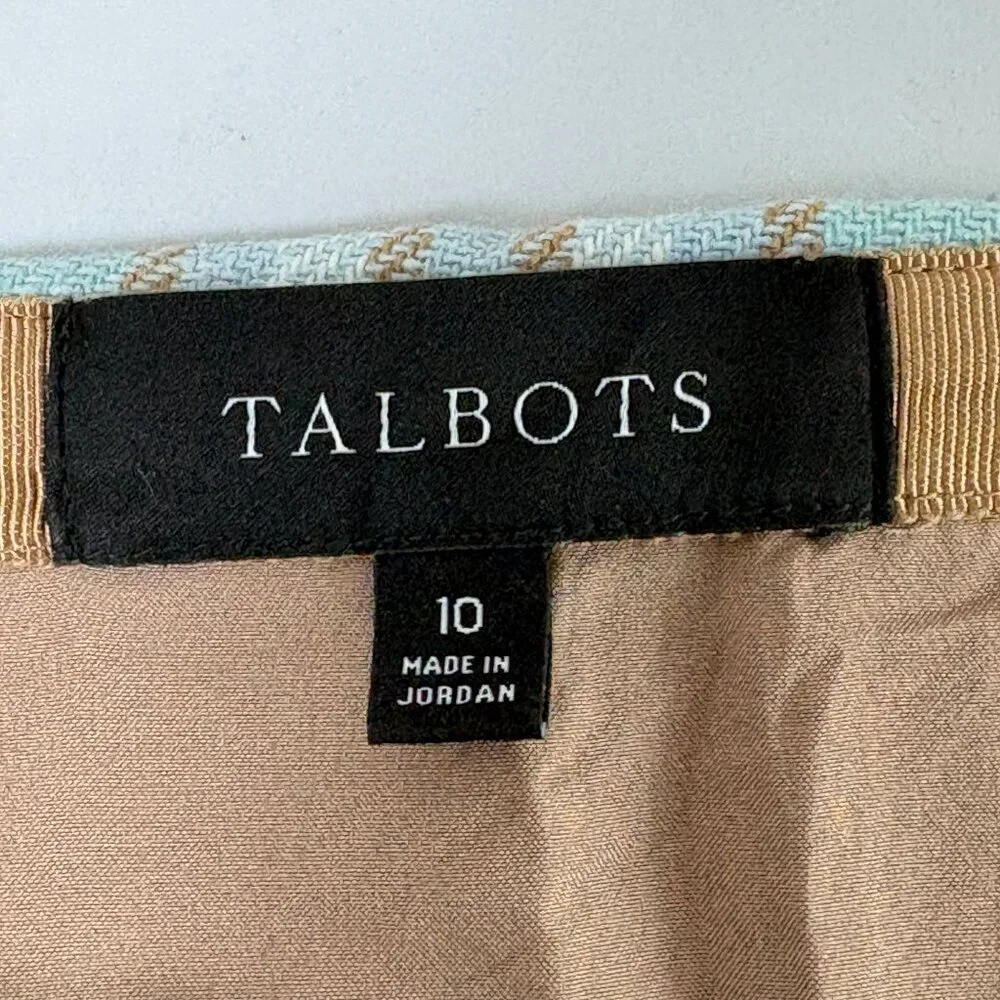 Talbots A Line Skirt‎ Womens Size 10 Blue Tan Plaid Side Zip Wool Blend Lined